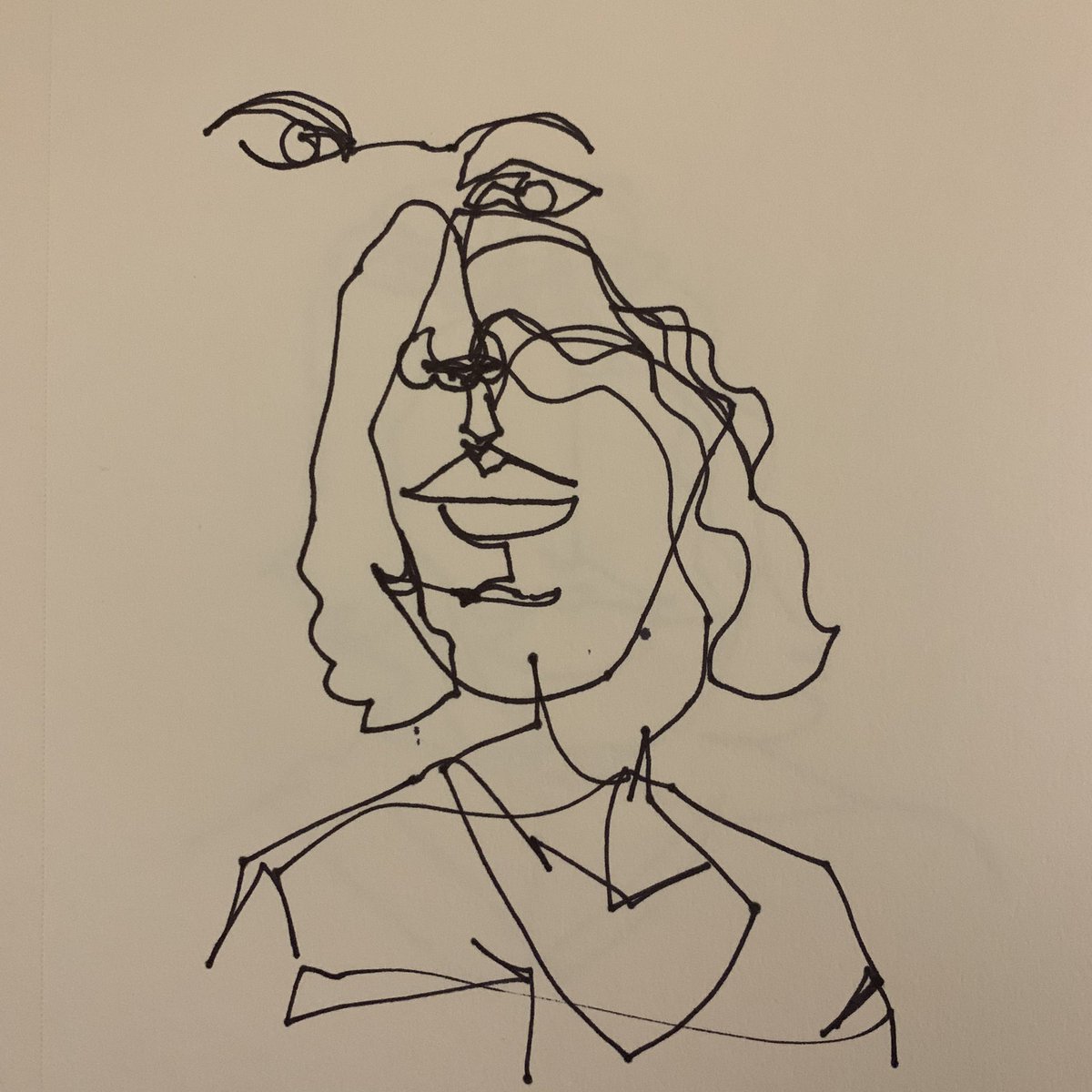 carrie_k's tweet photo. I’m joining #30SAL for January, 30 drawings in 30 days. Day 1 - blind contour self-portraits. Off to a fun and weird start! https://t.co/lVqUBKOuwX