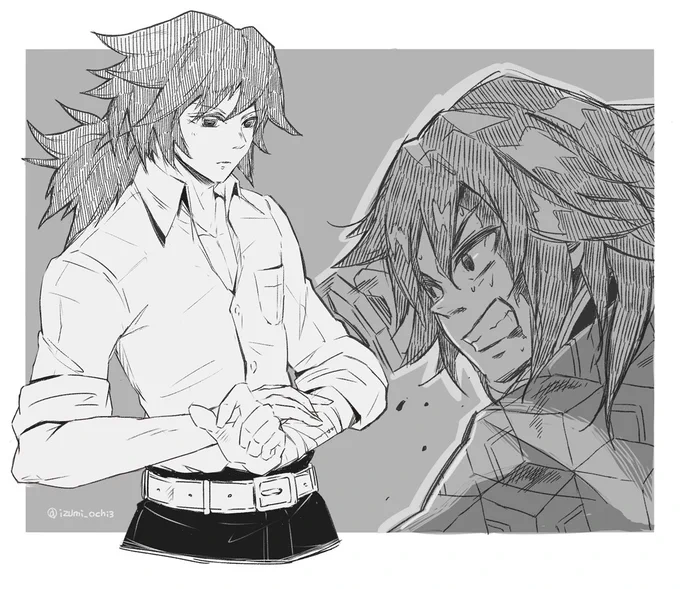 【らくがき】シャツ義勇さんとキレてる義勇さん。正反対のものを描きたかった 