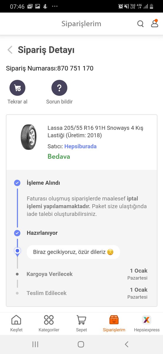 11 kasım da sipariş verilen ürün 1 Ocak pazartesi kargoya verilip aynı gün teslim edilecekmiş. Müşteri ile böyle kafa bulur <a href="/hepsiburada/">Hepsiburada</a>. kargoyu geçtim 2024 te 1 Ocak Pazartesi ye geliyor.