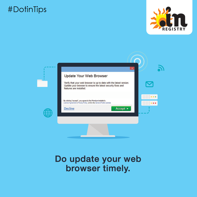 inregistry's tweet photo. Always update your web browser to ensure the latest security fixes and features are installed. Like, retweet and tag your friends to spread awareness. #DotinTips #IamIN #ThursdayThoughts #DotIN #onlinebusiness #ThursdayMotivation #SafeInternetPractices https://t.co/nUT5W3zDtf