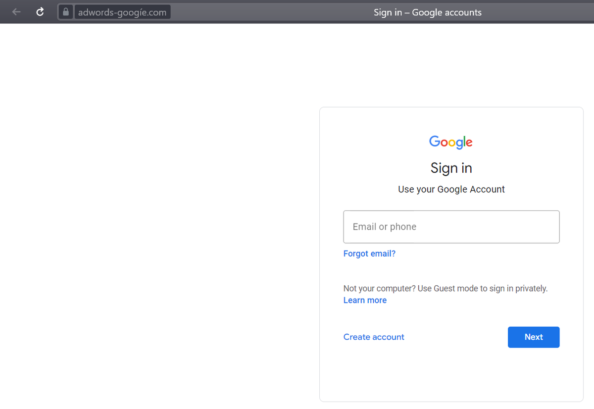 #BeCareful for #Google #Login #Phishing

Attacker also use https via Let Encrypt certificate.

adwords-googíe[x]com
https://xn--adwords-googe-7ib[x]com

#CyberSecurity #Infosec
