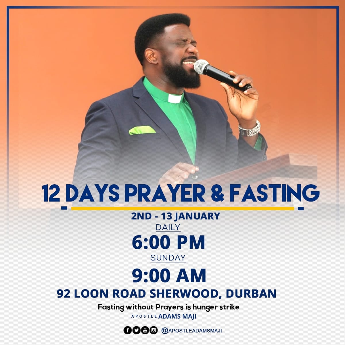 ApostleAMaji's tweet photo. Our 12 days Prophetic Fasting and Prayers commences today. For Prayer Point updates suscribe to FLM's whatsapp +27 65 244 1455 or visit our Facebook page https://t.co/FYGfkTbnyr