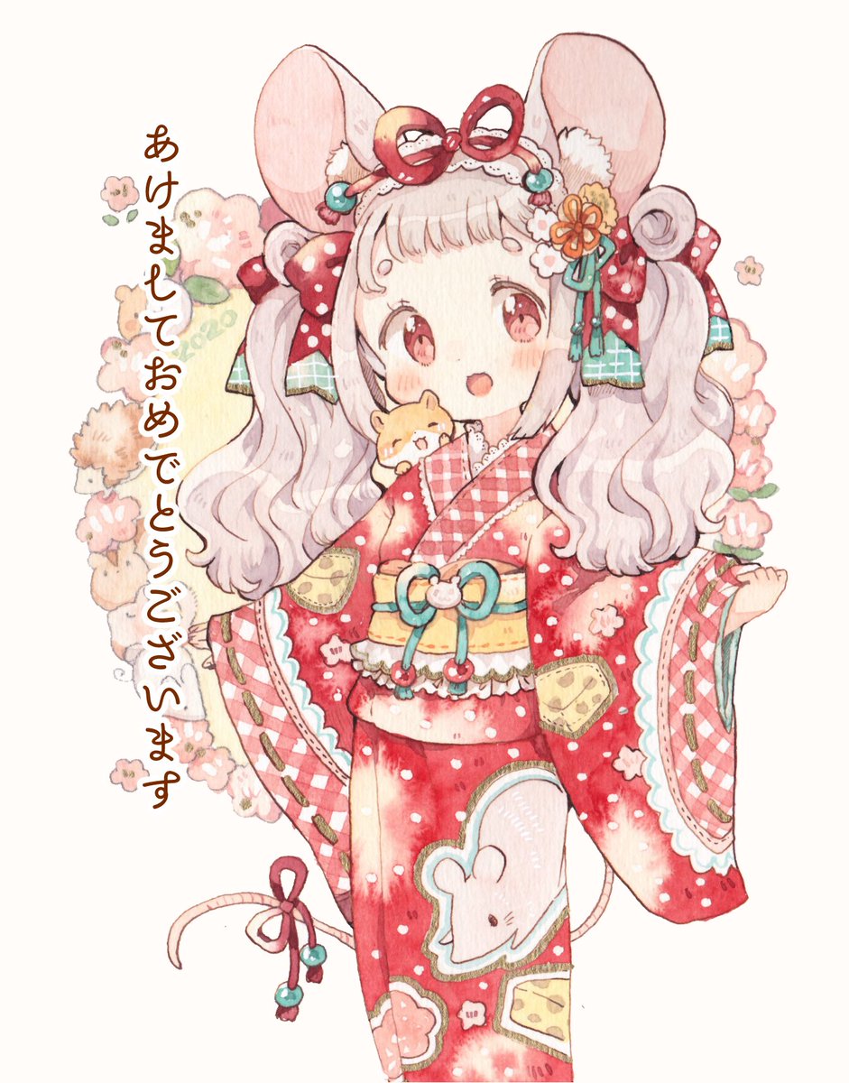 1girl animal ears chinese zodiac mouse ears japanese clothes kimono year of the rat  illustration images