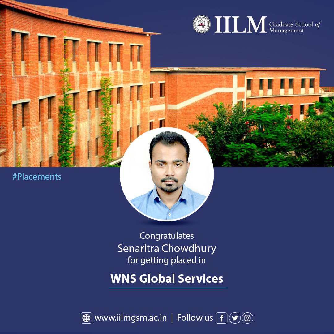 IILM_GN's tweet photo. Congratulations @senaritra_chowdhury for getting placed in WNS Global Services #Placements #BestBSchool #MyIILM #IILMotivated #studentsofiilm https://t.co/g6ZAHRTI2H