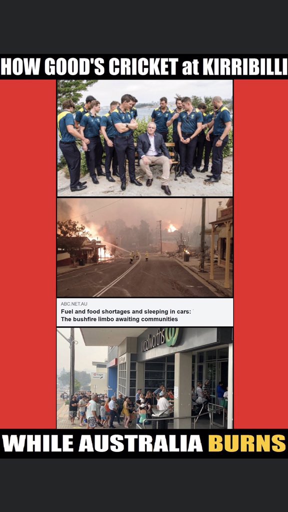 Nero played his fiddle when Rome burned. In the Aussie version <a href="/ScottMorrisonMP/">Not ScoMo</a> had his photo taken with cricketers. 
#NotMyPrimeMinister #ScottyfromMarketing #ozpol #ausfires #australiaisburning #australiaburning #nswfires #VictoriaFires