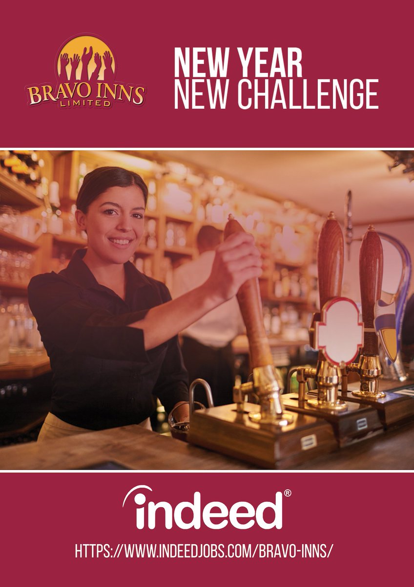 NEW YEAR NEW CHALLENGE
Bravo Inns are recruiting experienced pub management couples.

To make your application please visit: 
indeedjobs.com/bravo-inns/
bravoinns.com/job-opportunit…