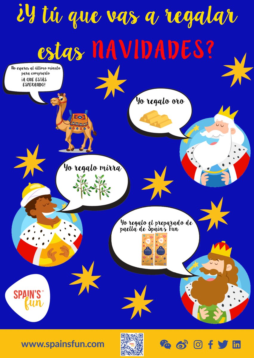 ¡Este año que viene los Reyes Magos vienen cargados de #sorpresas! 🎊🔮🎊 Así que, si aún no le has escrito, aún estas a tiempo de pedir tu preparado de #paella de Spain's FUN 🥘🤩 #reyesmagos #spainsfun