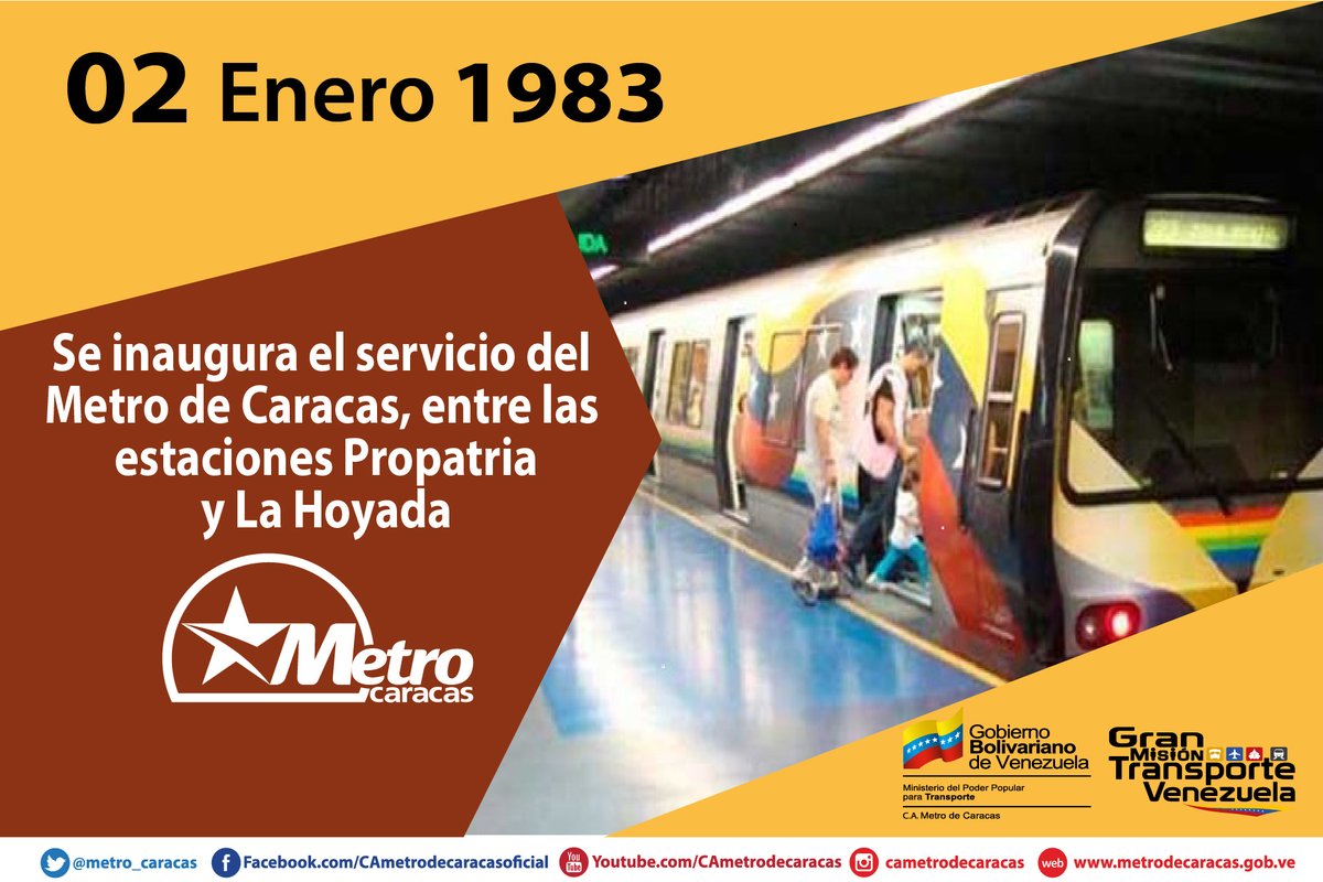 mjtrezza1's tweet photo. Feliz #2Ener
#Efemérides
Hace 37 años se inauguró el servicio del #MetrodeCaracas, entre las estaciones Propatria y La Hoyada, dando inicio al mejor servicio de transporte de la capital.
@Patria_ve #SomosPatriaDeVerdad #Tropa
https://t.co/kOomu6ZumW