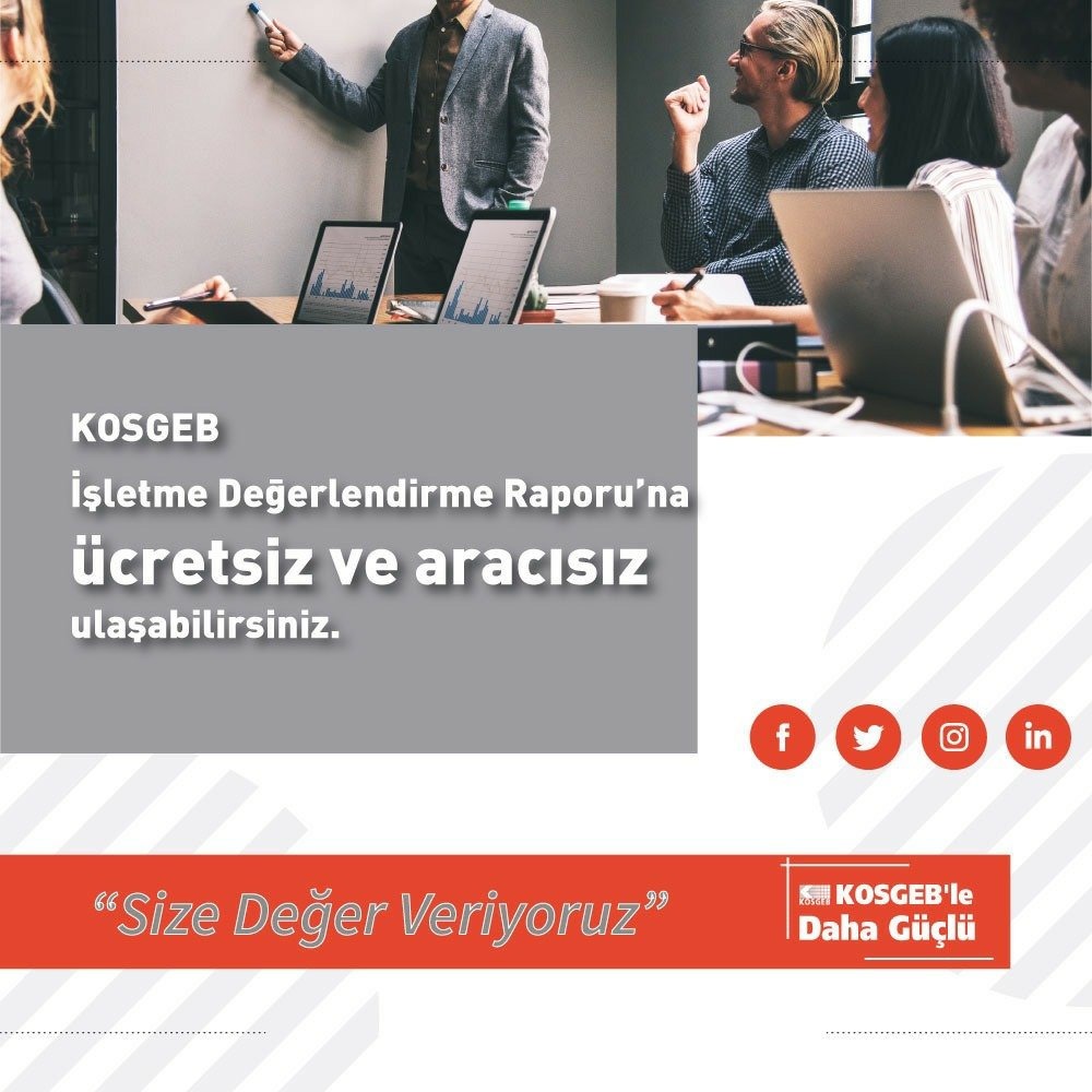 İşletmenizin geleceğe dönük hedefler belirlemesine imkân tanıyan "KOSGEB İşletme Değerlendirme Raporu"na e-Devlet üzerinden ulaşabilirsiniz.

#KOSGEBleDahaGüçlü💪