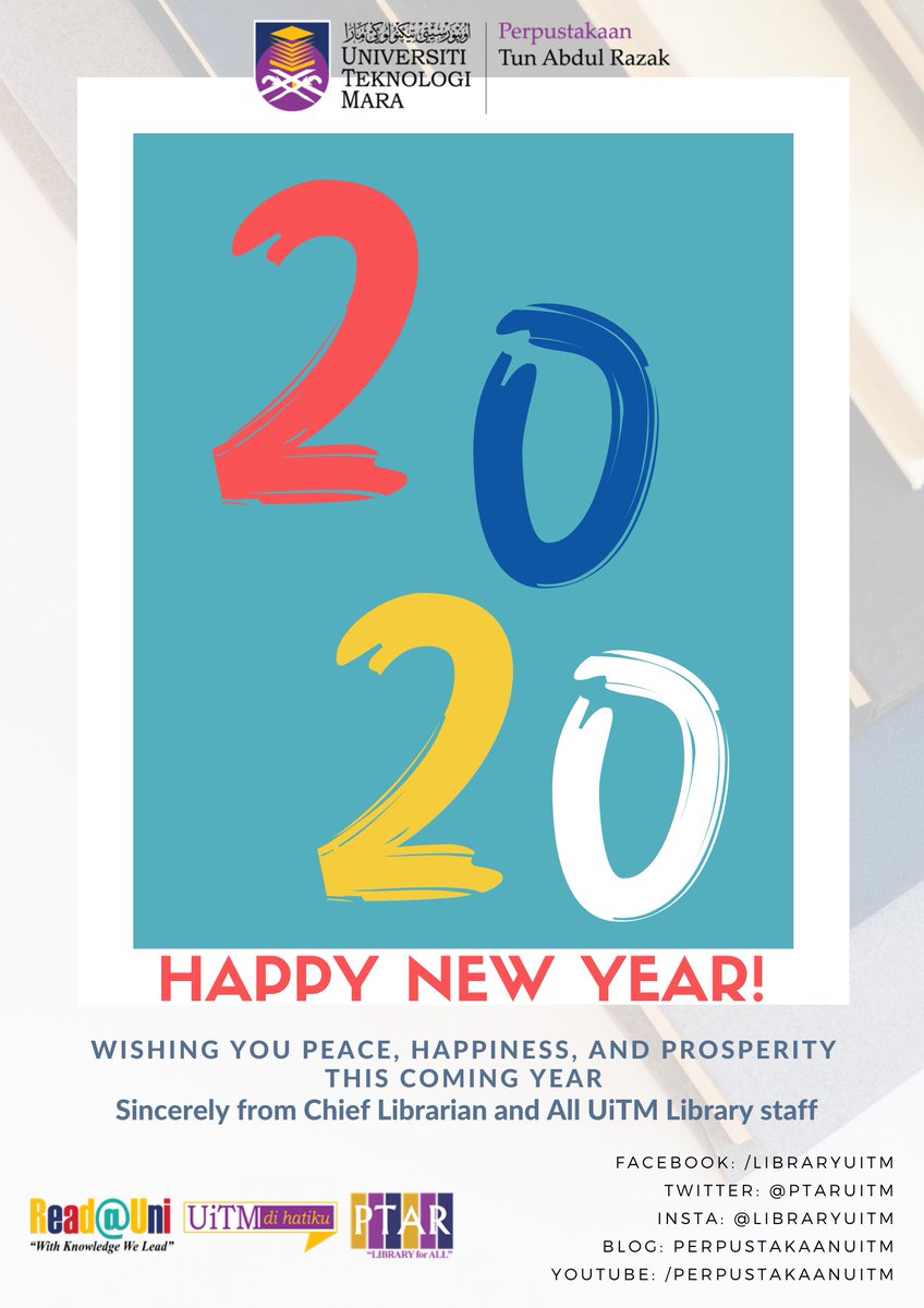 uitmlibrary's tweet photo. Selamat Tahun Baharu 2020. Semoga tahun 2020 akan membawa lebih banyak kejayaan di peringkat negara & antarabangsa untuk #UiTM.
#UniversitiTeknologiMARA #UiTMDiHatiku #kitauitm #libraryuitm
https://t.co/o3vnIHbS74
@VCUiTM @uitmofficial @ufm936official https://t.co/uYQNTsP5sz