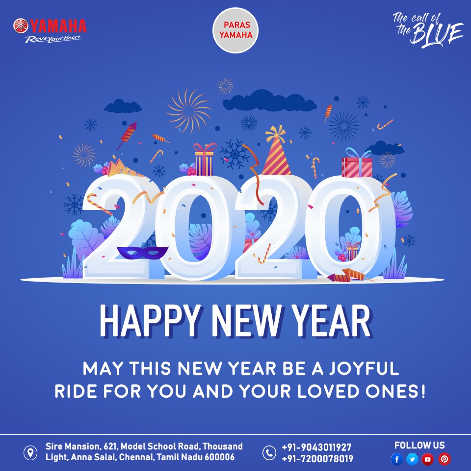 ParasYamaha's tweet photo. Celebration of Biking is equal to celebrating new year.! This year Paras yamaha wishes you a New yamaha and plenty rides wishing you and your family a very happy new year

#NewYear #2K20 #NewYearEve #HappyNewYear #Celebration #Yamaha #Biking #ParasYamaha #NewYear2020 https://t.co/doU1Z2i4C1