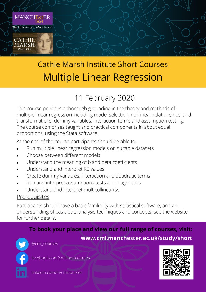cmi_courses's tweet image. Are you comfortable using survey data and ready to develop your understanding with some more sophisticated techniques? 🌌 Multiple linear regression! 🌌cmi.manchester.ac.uk/study/short/in…
#dataanalysis #statistics #multiplelinearregression