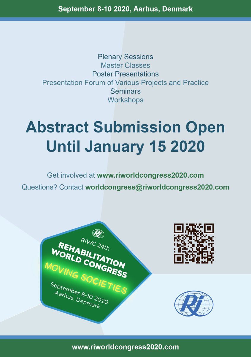 Happy New Year! We are excited to enter the #YearOfRehabilitation, which culminates with our World Congress on September 8-10. 

Remember: Our Call for Abstracts is still open, and we hope that you will join many others and submit here: riworldcongress2020.com/abstracts-subm…

#MovingSocieties