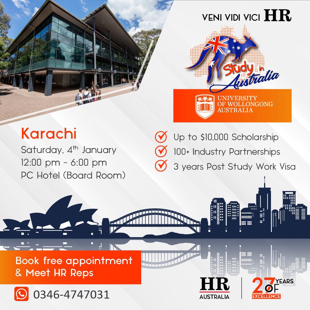 AliButt40340667's tweet photo. Study in 👉 Australia 🇦🇺 - Canada 🇨🇦 - UK 🇬🇧 - USA 🇺🇸
Apply for Bachelor &amp; Master Programs,
Visit us 🗓 Today 21 &amp; Sunday 22 December 2019 ⏰ 12pm to 7pm
📍 Pearl Cont Hotel Karachi @HRInternationa5 @NaqqashiaArshad @hrconsultantspk #HRPakistan #HRAustralia #HRUK #StudyAbroad https://t.co/ROStpQ4EJ2