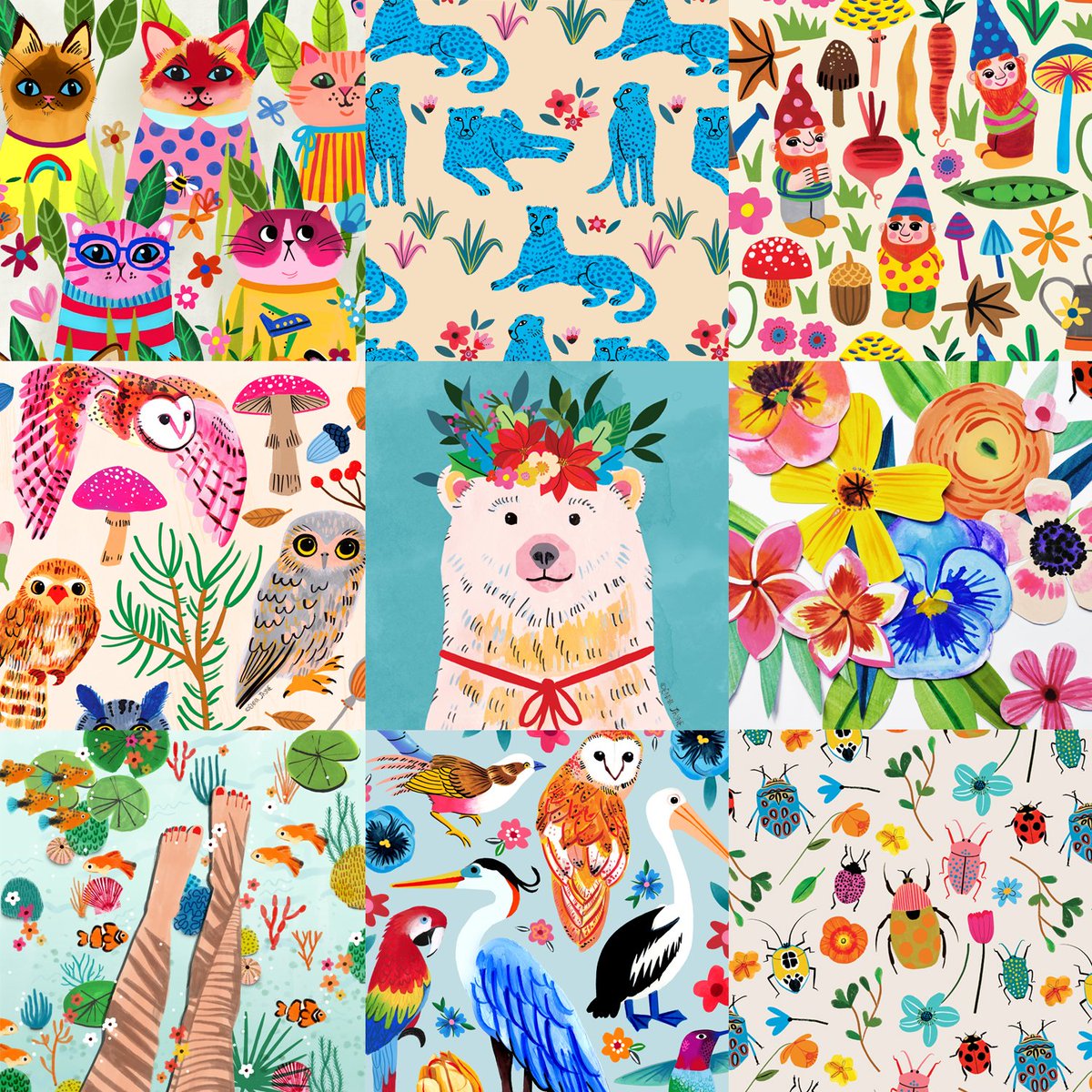 emma_j_designs's tweet photo. Here are my personal faves from 2019. It was a hectic yet good year and I'm very much looking forward to what 2020 will bring! #2020 #favourites2020 #bestnine2019 #patterns #surfacepattern #surfacedesign #illustration #illustrators #illustrationartits #artwork https://t.co/K3VTdF6dNR
