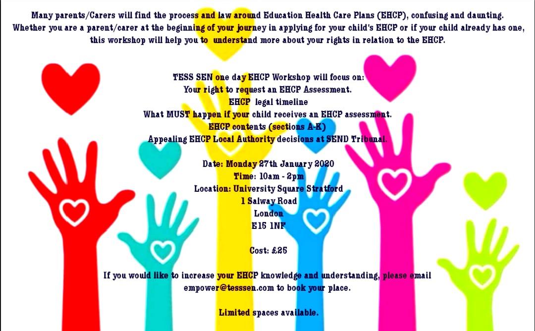 TessNeeds's tweet photo. DON'T MISS OUT!! 

TESS SEN one day EHCP Workshop will focus TEACH YOU HOW TO NAVIGATE THIS COMPLEX PROCESS! 

MONDAY 27TH JANUARY 2020! https://t.co/3mKqXqSMpE