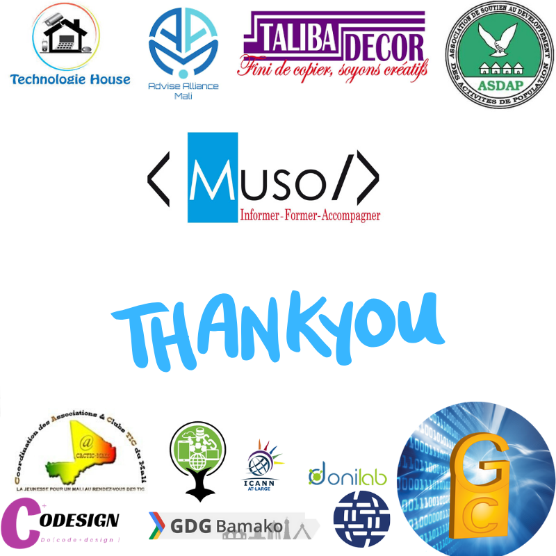 musodev's tweet photo. Nos remerciements à tous nos #partenaires.
@Donilab1 @isocml @AdviseMali @cactic_mali @smartyiriba @asdapmali @generalcomputech @gdgbko @groupetaliba @codesign.
#musodev #womenintech #WomenWhoCode #SHERUNSCODE #SRC https://t.co/do0cQ1tNh1