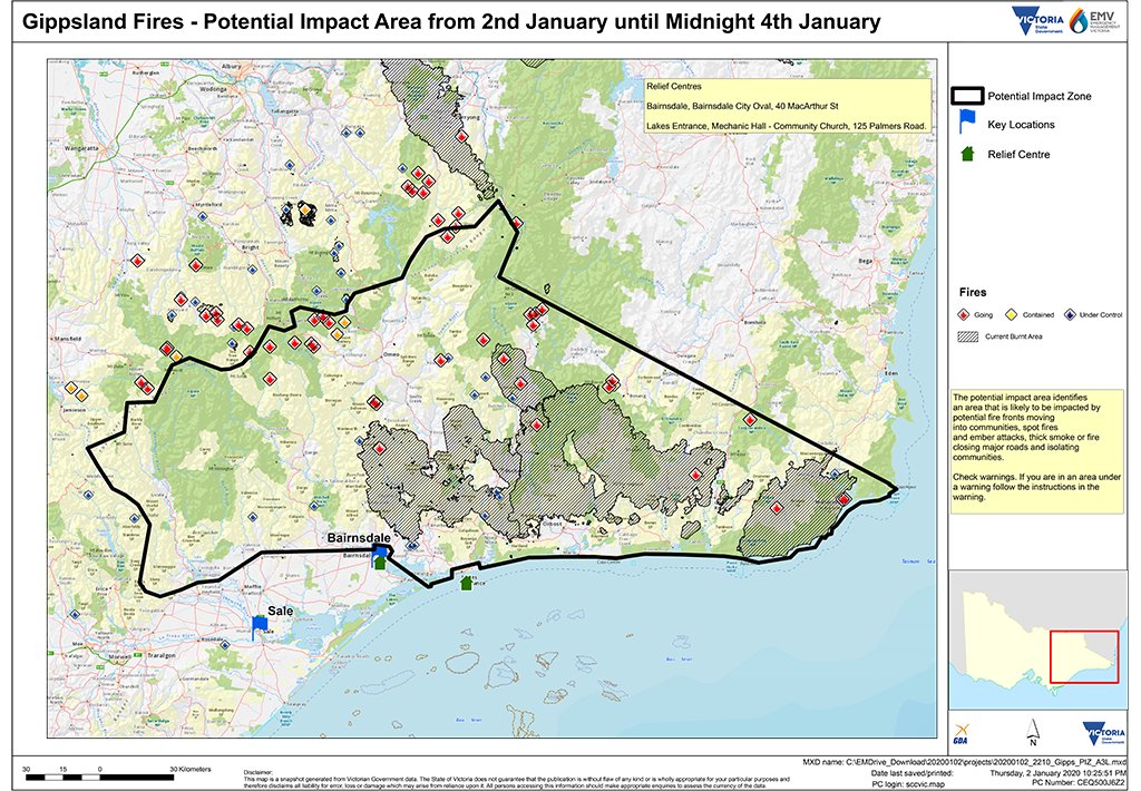 vicemergency's tweet image. Now is the time for people in East Gippsland to take action to keep themselves safe. If you are able to leave safely you should do so tonight or early tomorrow morning. If you are unable to leave you should take actions to prepare to shelter. 

emergency.vic.gov.au/news-and-media…
#vicfires