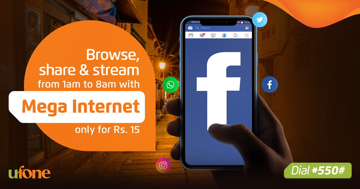 Ufone's tweet photo. Dial *550# or visit https://t.co/VTHZ8yWAmo to subscribe online to Mega Internet for only Rs.15.

*Terms and conditions apply.

#MegaInternet #InternetOffer #Ufone #TumHiTouHo #ItsAllAboutU #Pakistan https://t.co/efyO9dxzPI