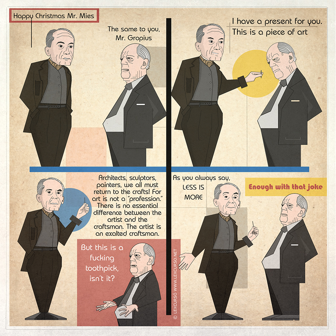 lexcurso's tweet photo. Valga esto como postal navideña #Gropius #Mies #cartoons https://t.co/D0cxZNbUH2