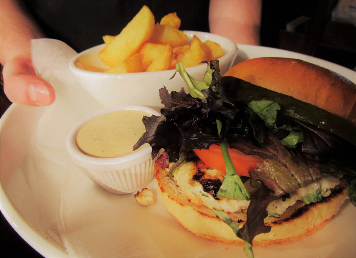 OarhouseHowth's tweet photo. Well this is new... 
Have you tried the cod &amp; #salmon burger yet? Mouth watering, homemade fish patty on a brioche bun with home cut chips😋
On the Early Fish Menu 3-7pm Mon - Fri.
#oarhouse #howth https://t.co/EL4dVPyhym