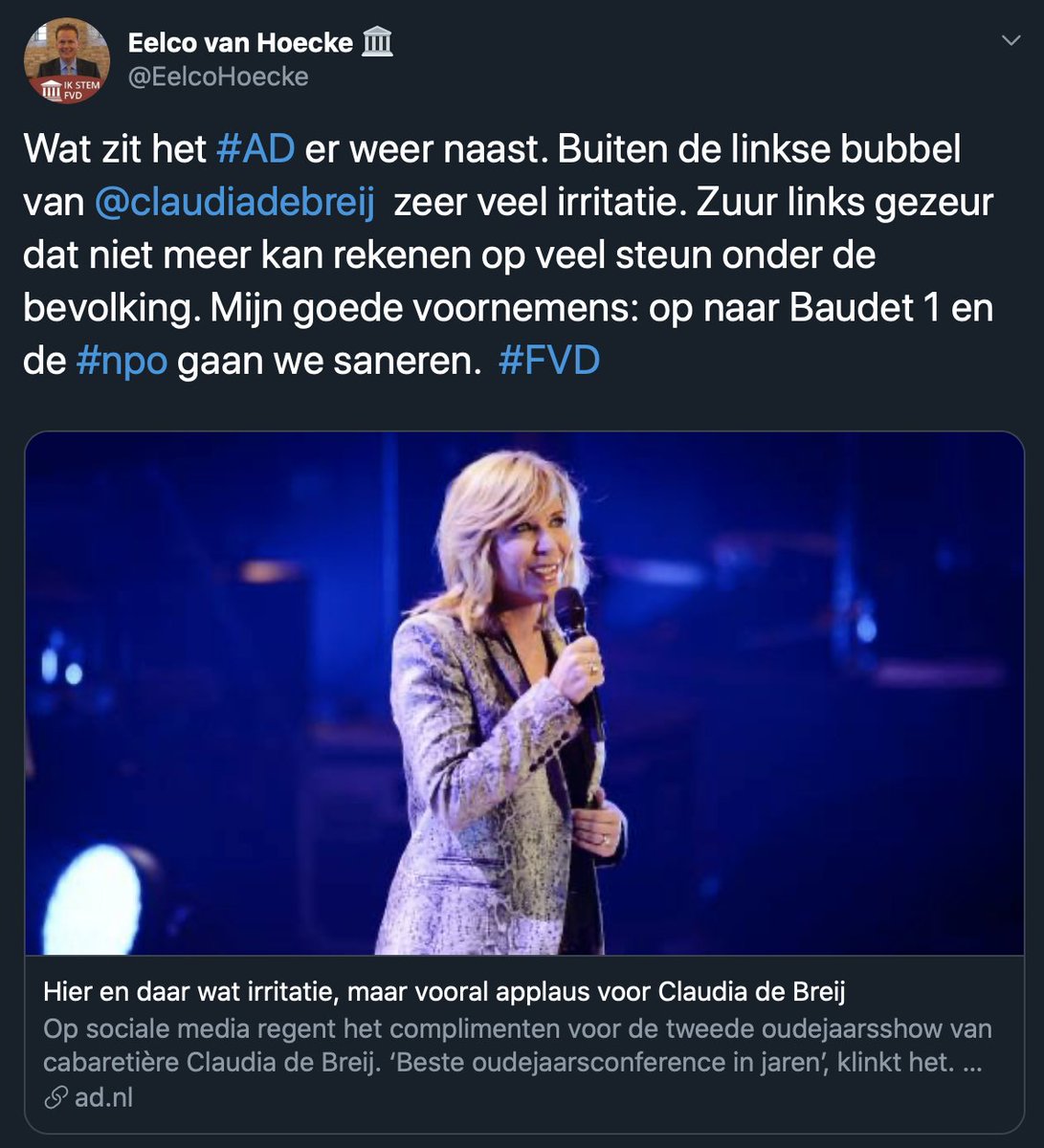 WiIIemAlexander's tweet photo. Als een FvD-volksvertegenwoordiger de conference van mevrouw DeBreij affakkelt kun je er van op aan dat de boodschap is aangekomen. Proficiat, mevrouw @claudiadebreij. #InDaPocket #KLONT https://t.co/gsEOMwA8LV
