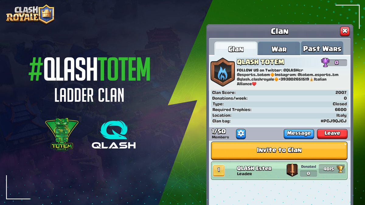 Reply_Totem's tweet photo. We're ready for the end of the season!
QLASH TOTEM is here 🤩
Let's go @QLASHcr 🤝
@TeamQLASH @sentry_crigio @furia_kid @AlessandroCr3 @McFrederickkk @82Mimmo @Vlada__CR @MattClashRoyale 

#GoTotem #QLASHTOTEM https://t.co/pqek23BKPH