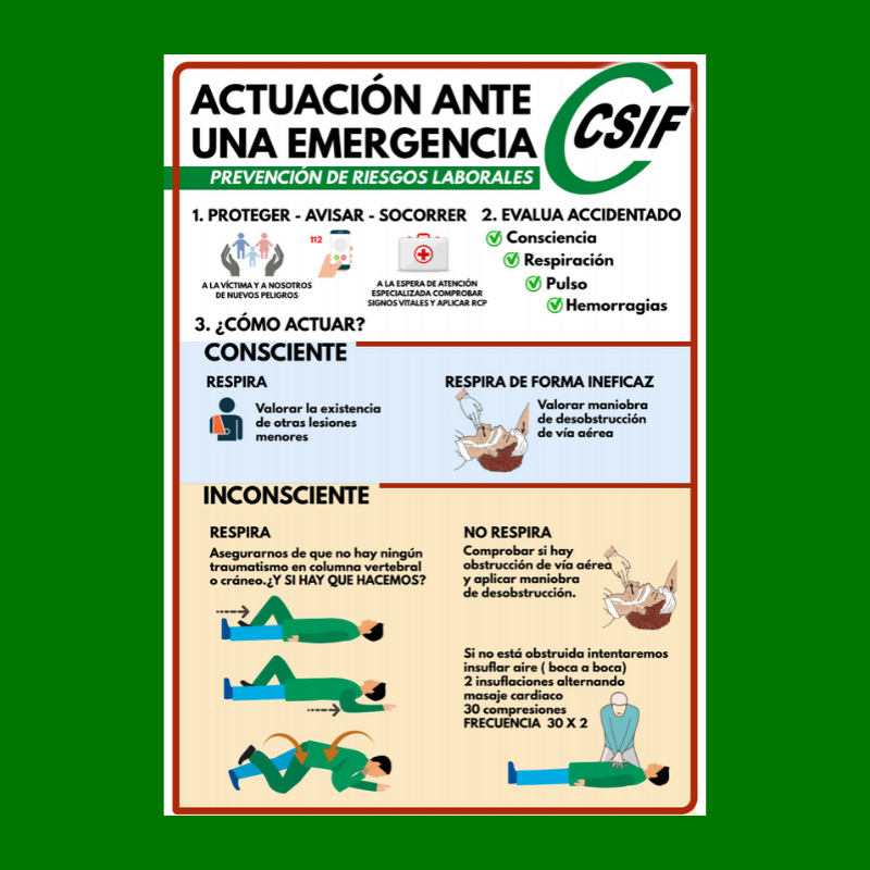 CSIFCV's tweet photo. 🆘¿Sabes cómo actuar ante una #emergencia?
1⃣ Proteger, avisar y socorrer.
2⃣ Evaluar al accidentado.
3⃣ Actuar en función de si está consciente o inconsciente.
#CSIFXti #PRL https://t.co/vWWBUP6G3t