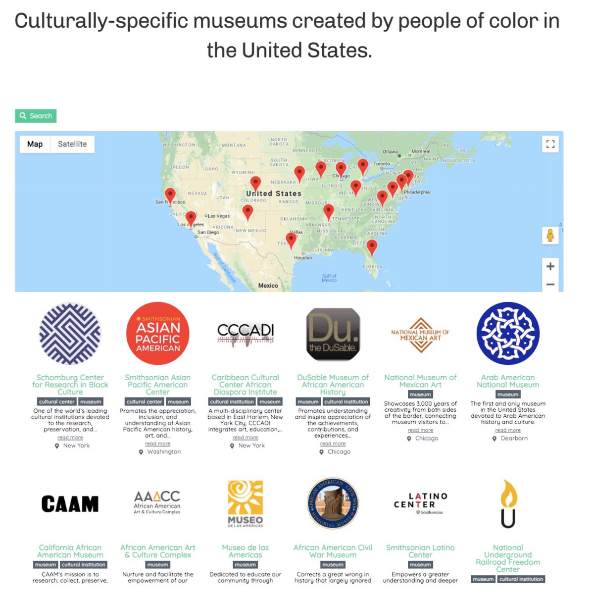 We now have a directory of U.S. museums created by people of color. This New Year learn more about them, the communities they represent, their advocacy and efforts in broadening public knowledge of history and culture. Support and visit these institutions bit.ly/39rvtUH