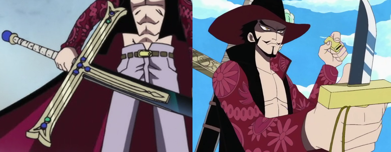 Artur - Library of Ohara on X: A fan asked Oda to draw the humanoid  versions of Mihawk's Yoru blade and his smaller pendant knife, with the fan  offering the following stunning