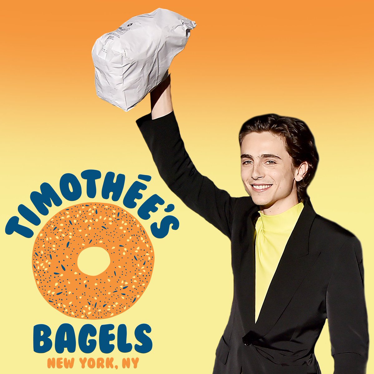 Throwback to Timothée showing up to the NYC premiere of ‘The King’ with a bag of everything bagels to hand out to fans. Grab one of our ‘Timothée’s Bagels’ vintage style tees! Link in our bio.