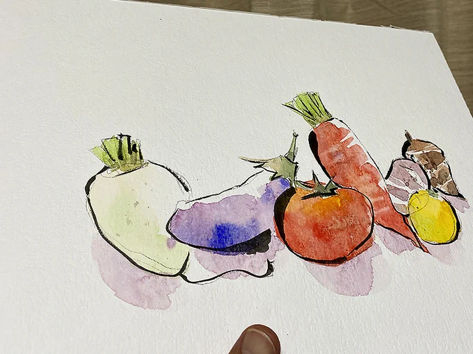 墨でおも線入れるのは久しぶり^ ^これが絵手紙の面白い所。 #Watercolor #スケッチ #水彩画 #ワークショップ #京都の絵画教室 #風景画 #透明水彩 #京都水彩画塾 #絵手紙 #墨彩画 