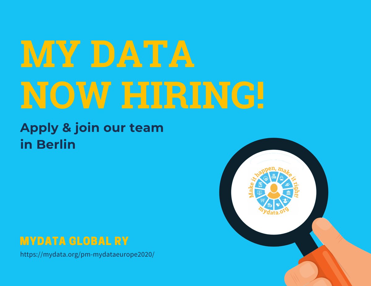 mydataorg's tweet photo. Join our team!
Project Manager position for #MyData Europe 2020 conference available. Apply here: https://t.co/suXyFz5gl3 https://t.co/T8xrmQPVQ1
