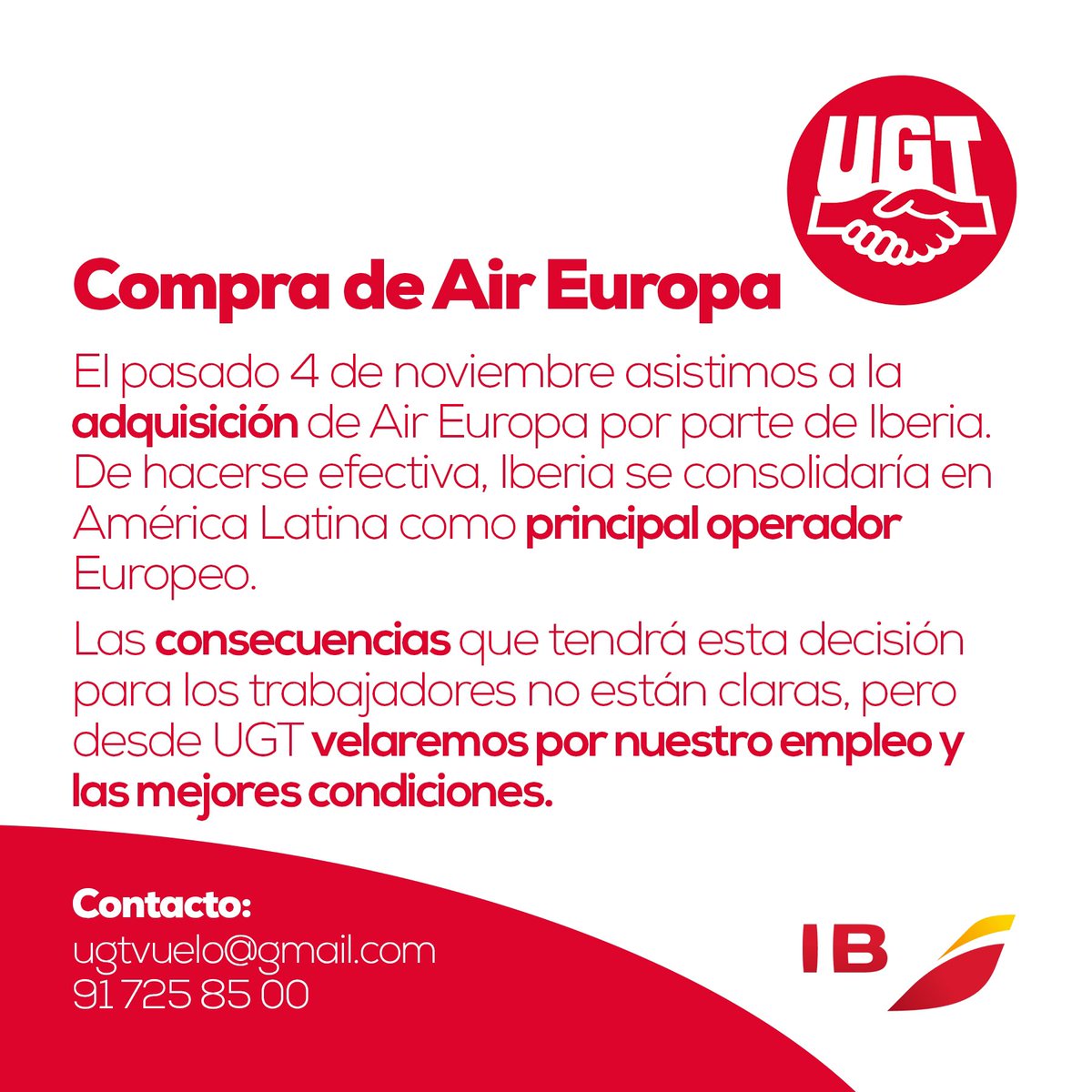 UGTVUELO's tweet photo. 📌 Aquí te dejamos nuestro Informe de Acción Sindical.

👉🏻 Compra de Air Europa, celebración EWC/CEE, Negociación del CC y reclamación del SMI. 

❤ Estamos a tu disposición en ugtvuelo@gmail.com y en los teléfonos 917258500 y 917258624 https://t.co/LCpsF7PNVn