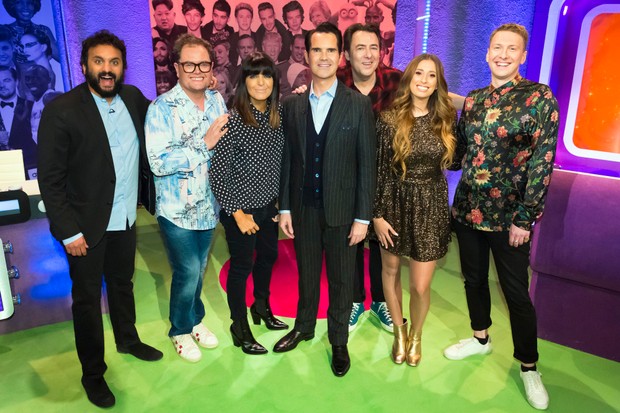 jimmycarr's tweet photo. Happy New Year! I'm back with the @BigFatQuiz of The Decade tonight with @MrNishKumar, @AlanCarr, @ClaudiaWinkle, @wossy, @staceysolomon and @joelycett at 9pm on @channel4 https://t.co/4fjGxm9Va1