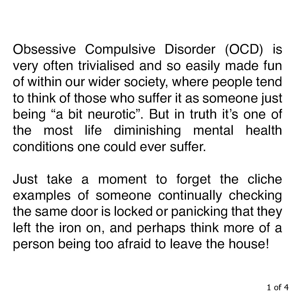 Westley_Nash's tweet photo. Obsessive Compulsive Disorder is toxic to our quality of life, but people are afraid to admit having it as they might be ridiculed. #ocd #mentalhealth #obsessivecompulsivedisorder #anxiety #depression #thoughtsofsteel https://t.co/HvNGBriMOm