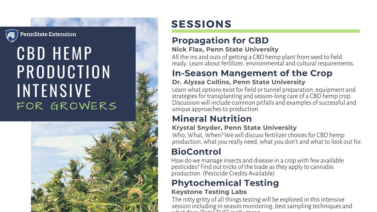 CarlaPSUExt's tweet photo. CBD Hemp Growers! Penn State Extension has a workshop for you in January!
Info &amp; Registration: https://t.co/Lr2B73yWer https://t.co/aMBDUw3WDb