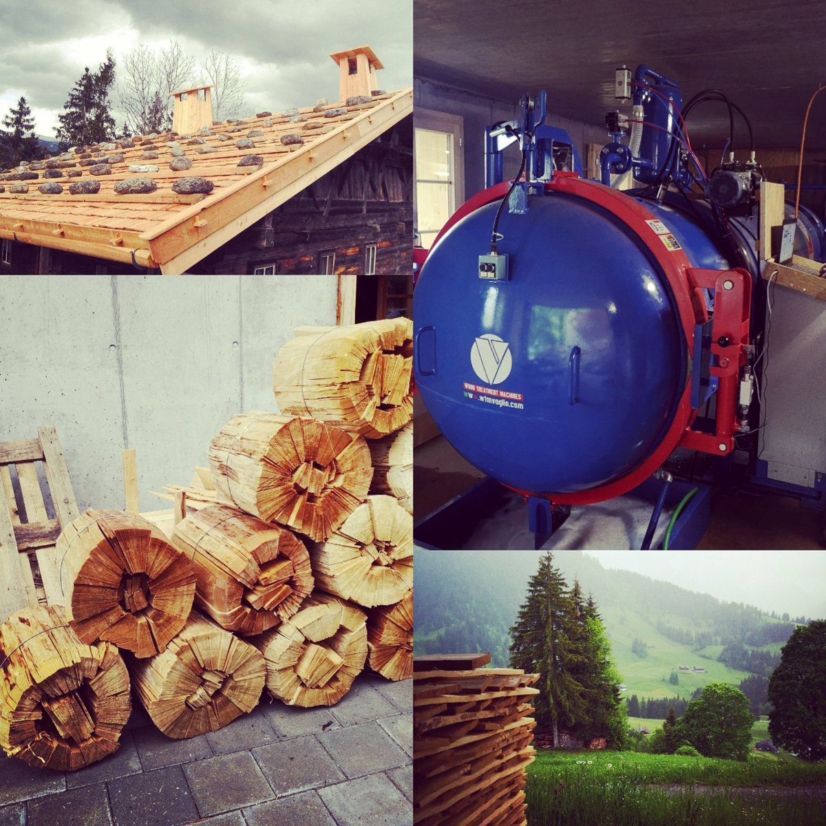 Did you know that by treating spruce shingles with our vacuum-pressure plants, you can protect wooden roofs up to 60 years? In Switzerland they did!🇨🇭 #schindeln #scandole #woodshingles #pressuretreatedwood #wtmvaglio #woodenroof #fichte  #spruce #swissmountains #Gstaad
