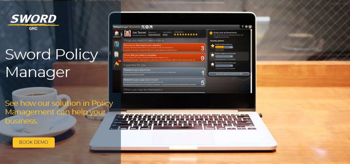 Sword Policy Manager enables you to control and monitor the entire life cycle of your Policies and Procedures. Book your free demo today! bit.ly/2P6LQxW #SwordGRC #policymanagement #policy #demo