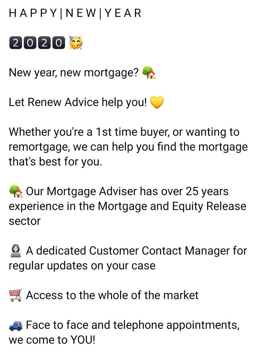 It's a new year, a new decade and Renew Advice are ready to help you 🏡 

☎️ 0800 011 9564
👩🏻‍💻 info@renew-advice.co.uk

#mortgages #broker #advice #BizHour #ThursdayMotivation #ThursdayThoughts