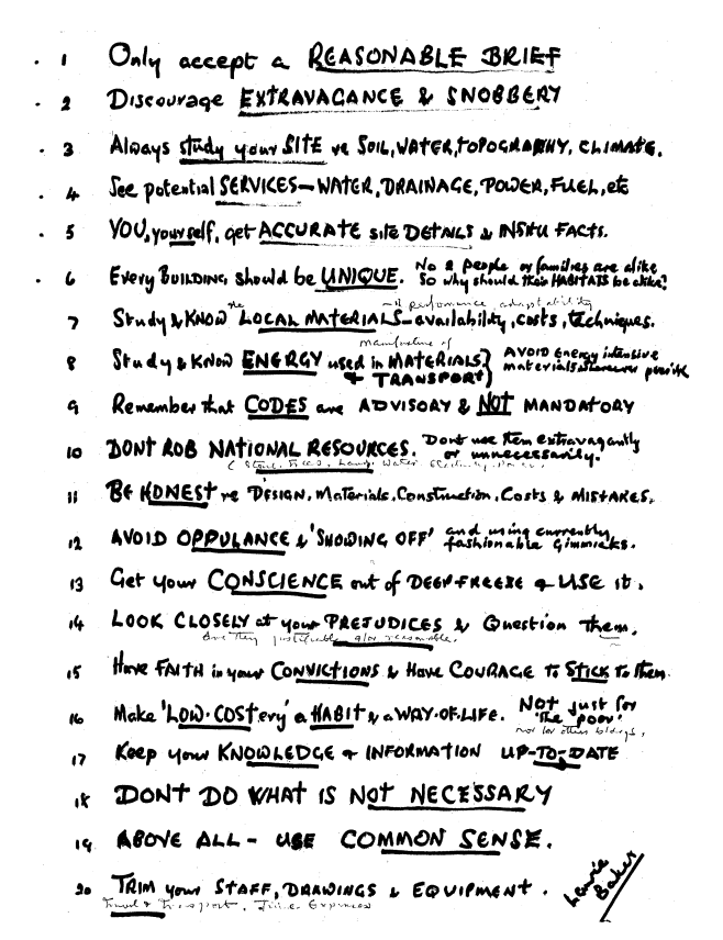 _KA04's tweet photo. Laurie Baker, the Gandhi of architecture lists 20 commandments for an architect.... https://t.co/14FGJdC3WR
