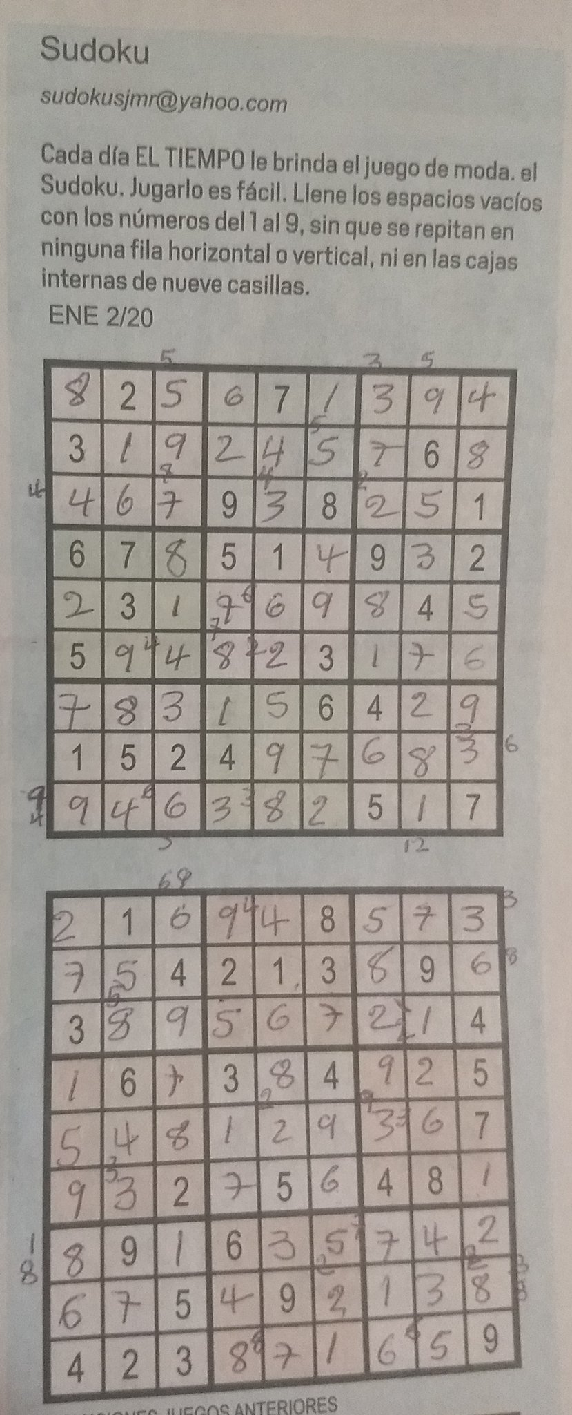 mulkalimat on Twitter: "Soluciones Sudoku Tiempo @ELTIEMPO #sudoku 2 de Enero de 2020 https://t.co/s0lamJNJzt" / Twitter