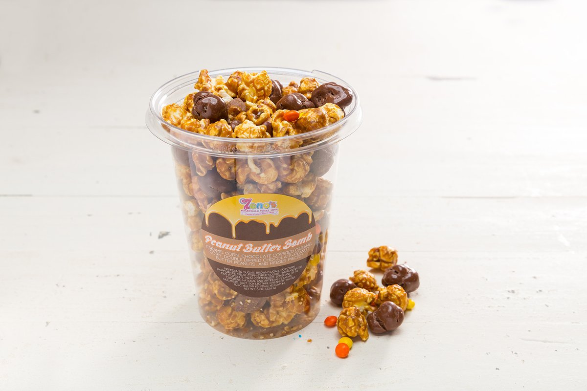 FamousTaffy's tweet photo. These peanut butter bomb gourmet popcorn buckets are sure to make your tastebuds explode. Grab yourself a few the next time you're in Zeno's Boardwalk Sweet Shop! https://t.co/PaOGLQA1kO