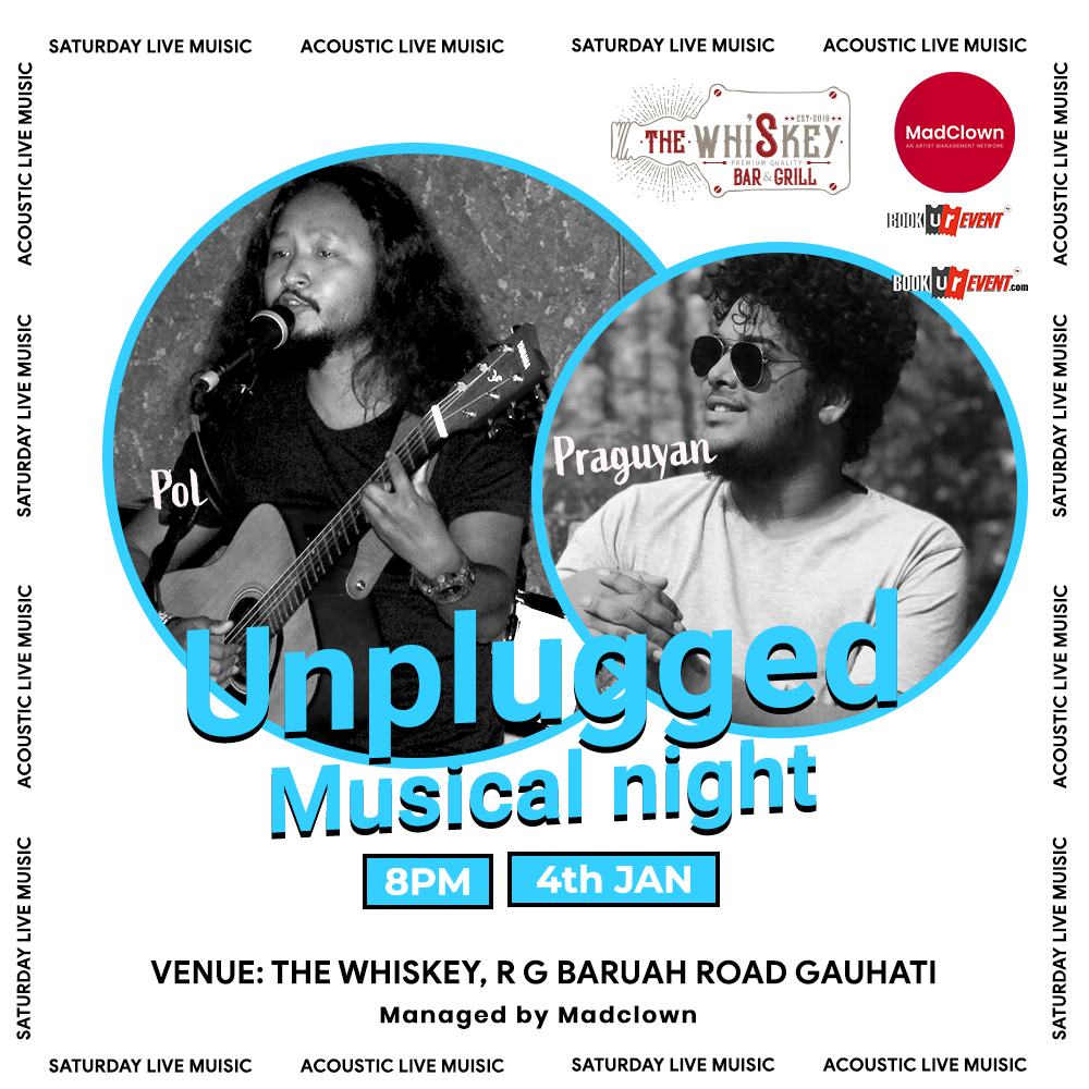 bookurevent's tweet photo. " Saturday Unplugged Night "
Join this Saturday with us with an acoustic set by Pol &amp; Pragyan performing classic numbers and some pop numbers too.

Venue: The Whiskey
Date: 4th Jan, Saturday
Time: 8pm
Managed By Madclown
Powered by The Whiskey
Supported by https://t.co/LfJxTbluwK https://t.co/moOFLt9v06