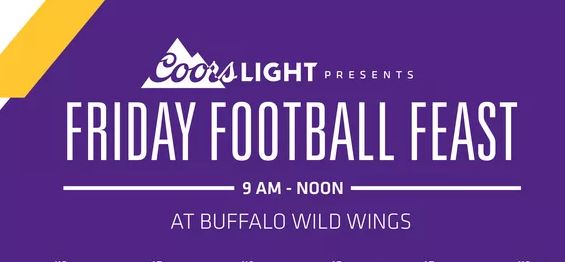 KFAN1003's tweet photo. The NFL PLAYOFFS EDITION of the Friday Football Feast goes down 9-Noon on Friday morning at @BWWings in EDINA thanks to @CoorsLight!
Come out & see PA & Charch as we broadcast live & gear up for NEW ORLEANS!
Tweet us using #MVPTable for your shot at the best seats in the house! https://t.co/269HhlWp5D