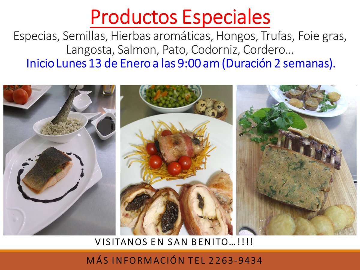 escuelascarts's tweet photo. Inscribirte al Curso Libre de Productos Especiales que inicia el 13 de Enero a las 9:00 am. Visitanos en San Benito tel 2263-9434 #SCARTS #AcademiadeGastronomia #ElSalvador https://t.co/PDMZbU3nMd