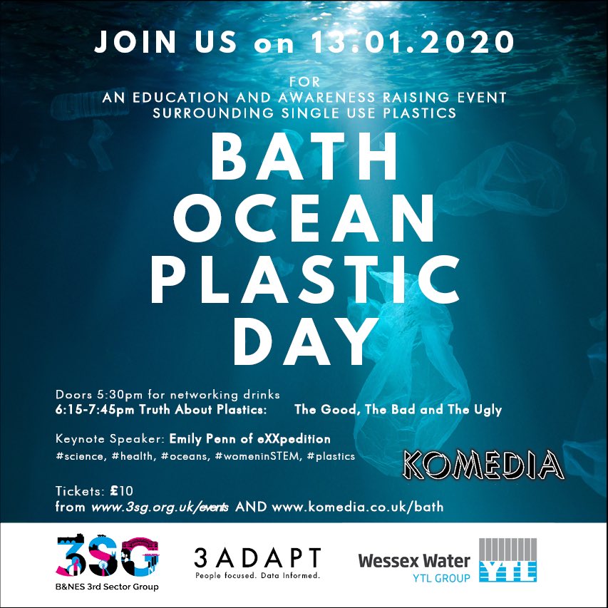 VickiChillcott's tweet photo. New event at Bath’s Komedia this month. Tickets only £10 https://t.co/X52n5x2fRo With guest speaker @emilypenn and more to open the conversation about ocean plastic! I’ll be helping out, come along! #oceanplastic #pasticpollution https://t.co/jGCJShZRq6