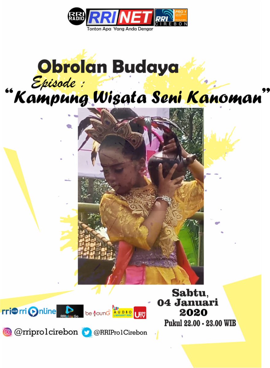 RRIPro2Cirebon's tweet photo. Yuk, buat sahabat kreatif yang ingin mengenal budaya cirebon dan apa saja yg ada di kampung wisata, jangan lupa tonton rri net ya
#ObrolanBudaya
#ObrolanBudayaRRICirebon
#RRINet
#TontonApaYangAndaDengar https://t.co/HFu6d23lVI