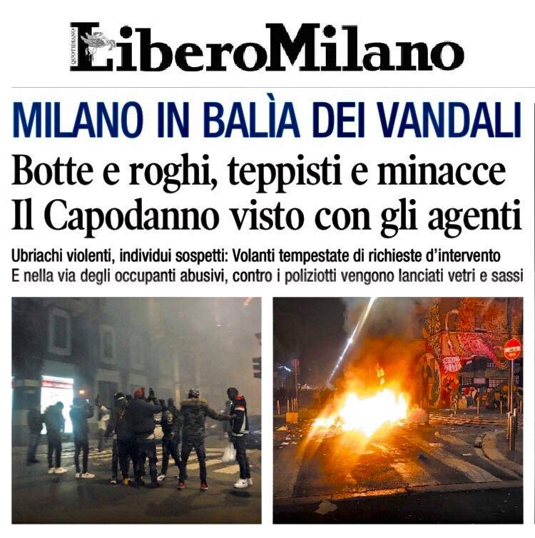 Ecco cosa succede quando le istituzioni (di sinistra) non pensano alla sicurezza... 
È una vergogna che a #Capodanno in una città come #Milano la #Polizia venga aggredita con sassi e vetri da ubriachi e teppisti. Servono più poteri alle Forze dell’Ordine! #TolleranzaZero