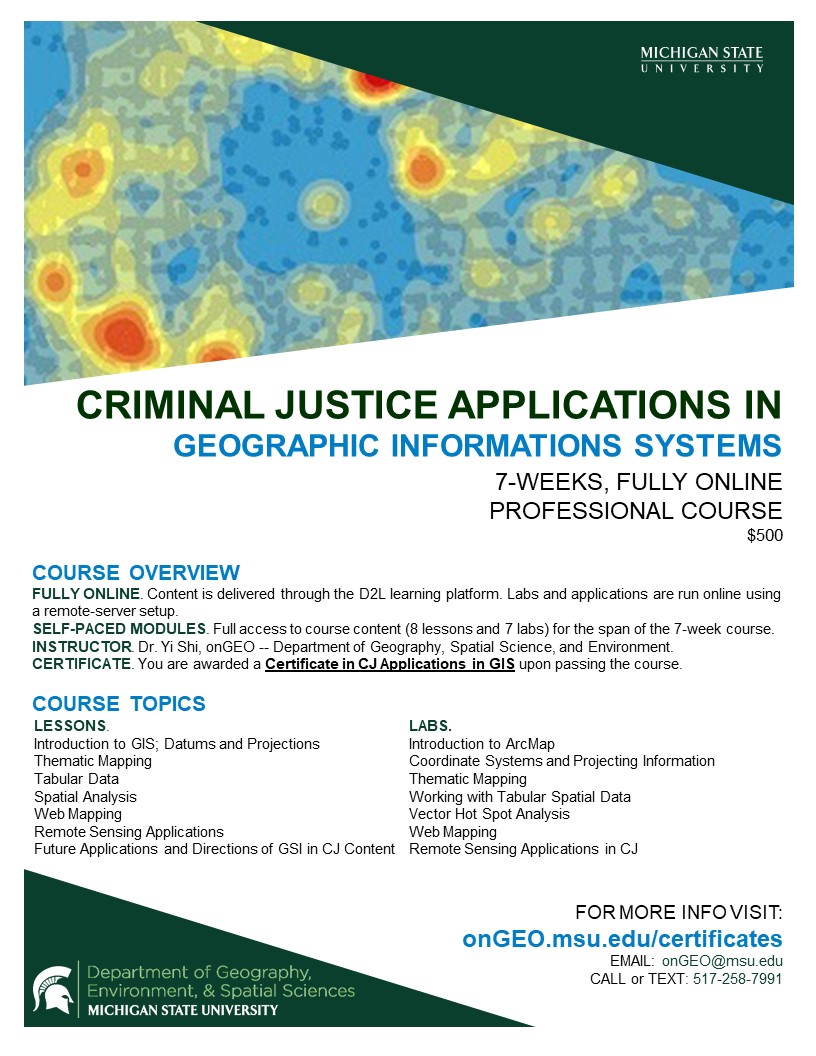 onGEOatMSU's tweet photo. Register now for our #onGEO professional course on Criminal Justice Applications in GIS. This 7-week, fully online course begins on M, 1/13. Learn valuable skills from working with tabular spatial data to vector hot spot analysis and web mapping!
https://t.co/HeJz7FUfpa https://t.co/UhHagr1Gpq